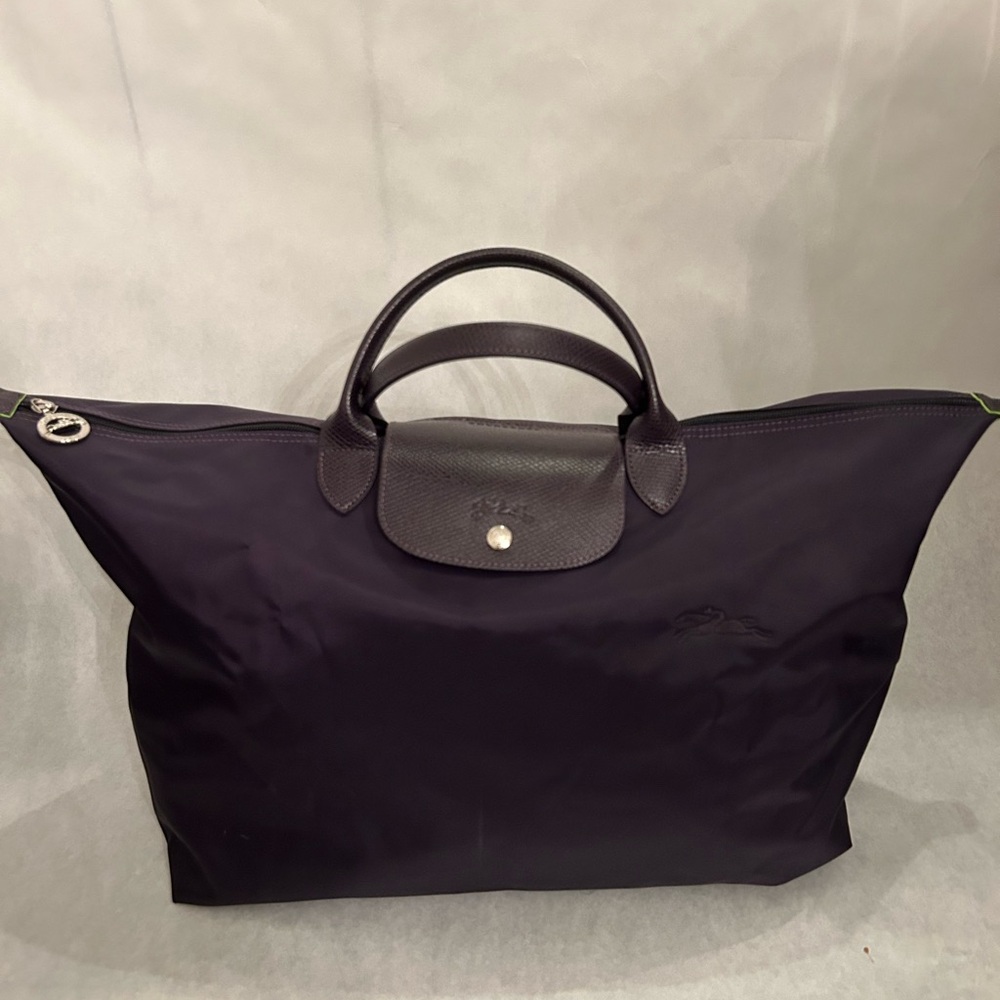 Longchamp Large Travel Tote Bag in Black with Dark Brown Trim